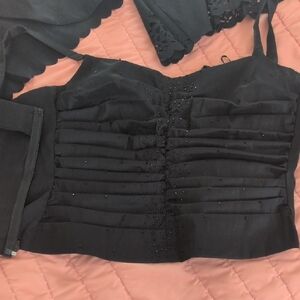 3 Piece Black Beaded Back Zipper Top, Jacket And Skirt